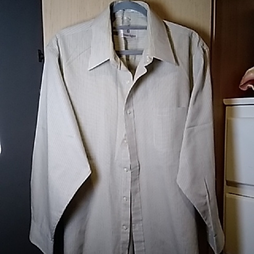 Etienne Aigner Striped Beige/gray Shirt Sz 17 1/2 /32/33